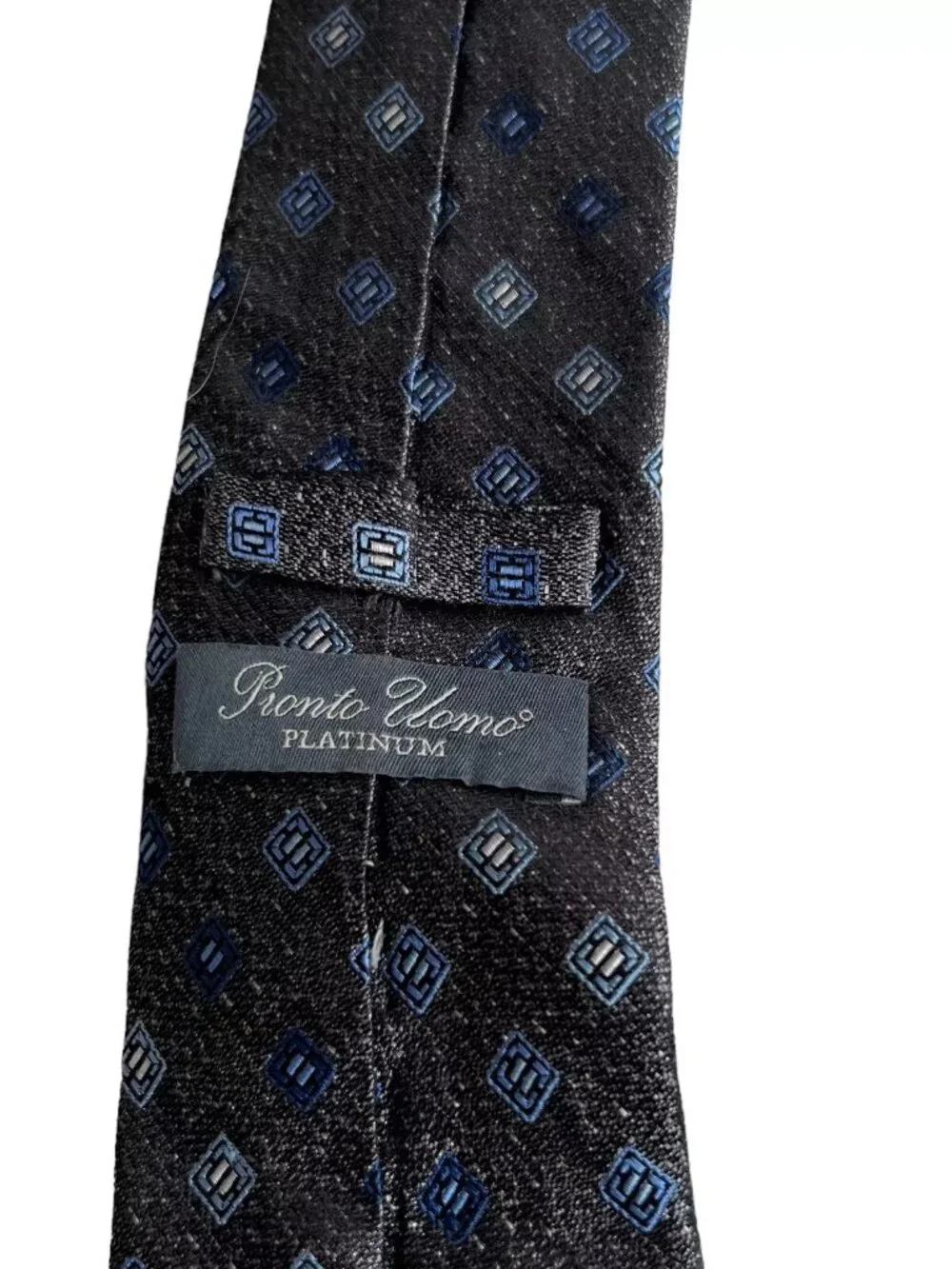 Pronto Uomo tie dark gray geometric blue squares 3